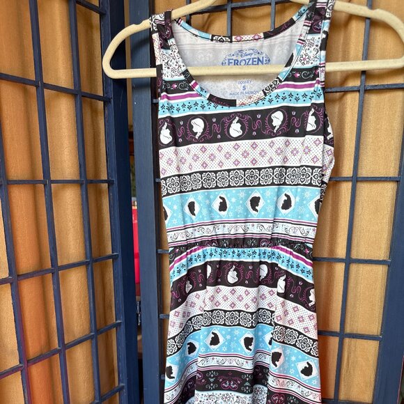 Disney Frozen Elsa Anna Girls Dress Blue Black Print Size S - Picture 2 of 3